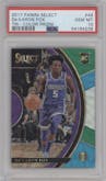 De'Aaron Fox from the 2017-18 Panini Select set featuring a Tri-Color parallel graded by PSA and given an overall grade of 10.