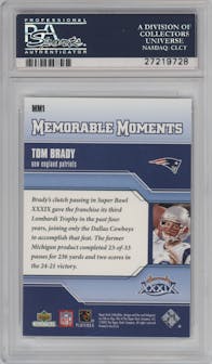 Tom Brady from the 2005 Upper Deck Collectibles Super Bowl XXXIX Champions set graded by PSA and given an overall grade of 10.