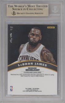 Lebron James from the 2017 Panini National Convention set featuring a Black Prizm parallel graded by Beckett and given an overall grade of 9.5.