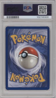 Blastoise from the 1999 Pokemon set graded by PSA and given an overall grade of 8.