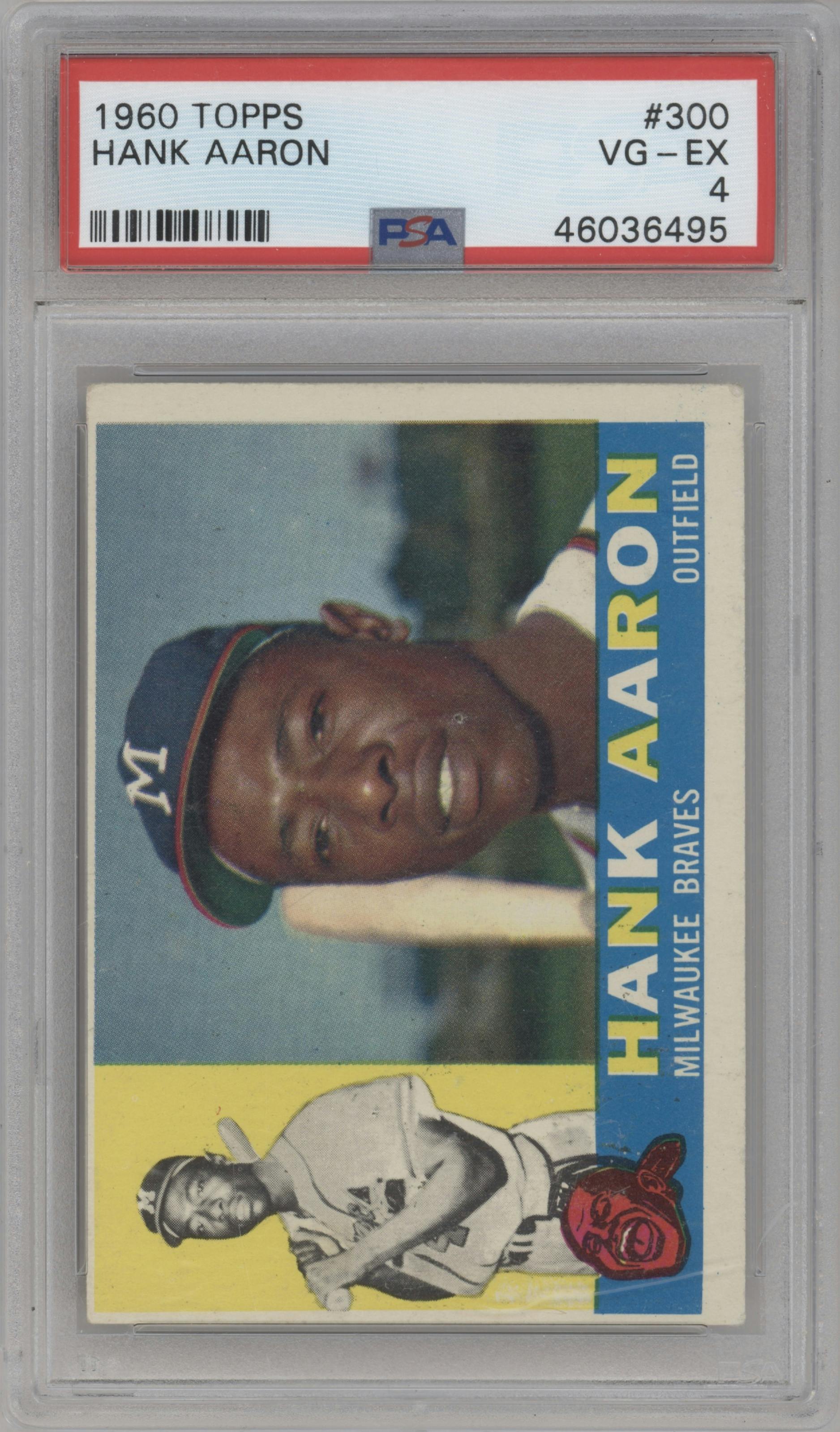 Hank Aaron from the 1960 Topps set graded by PSA and given an overall grade of 4.