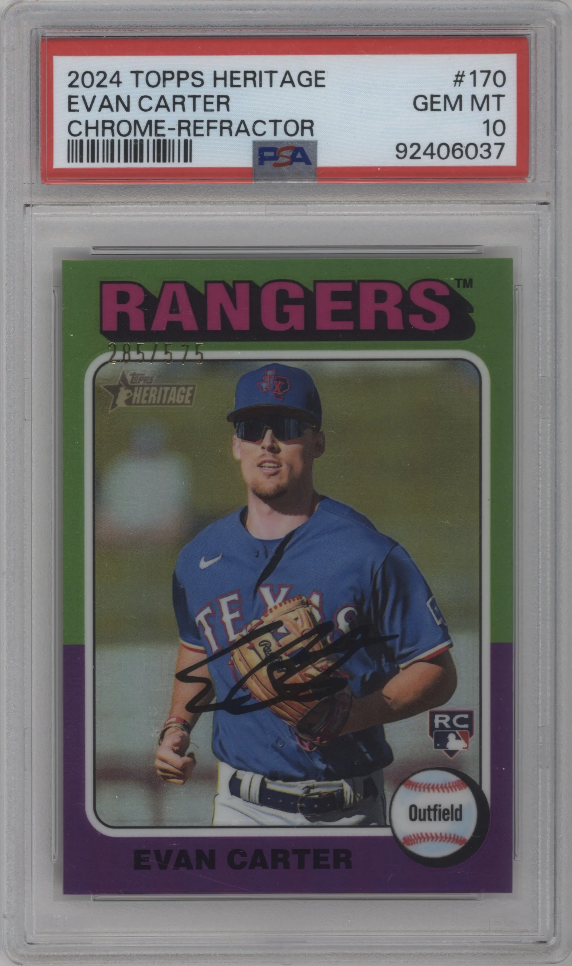 2024 Topps Heritage Evan Carter Chrome Refractor PSA 10