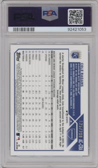 Cole Ragans from the 2023 Topps Chrome Update set featuring a Purple Speckle Refractor parallel graded by PSA and given an overall grade of 10.