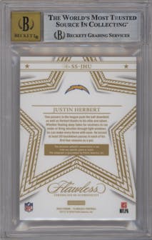 Justin Herbert from the 2023 Panini Flawless set featuring a Sapphire parallel graded by Beckett and given an overall grade of 9.