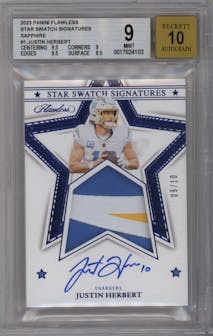 Justin Herbert from the 2023 Panini Flawless set featuring a Sapphire parallel graded by Beckett and given an overall grade of 9.