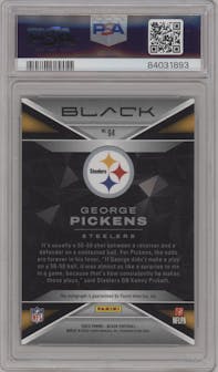 George Pickens from the 2023 Panini Black set featuring a Emerald parallel graded by PSA and given an overall grade of 10.