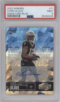 Chris Olave from the 2022 Panini Honors set featuring a Blue parallel graded by PSA and given an overall grade of 9.
