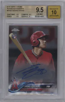 Shohei Ohtani from the 2018 Topps Chrome set graded by Beckett and given an overall grade of 9.5.