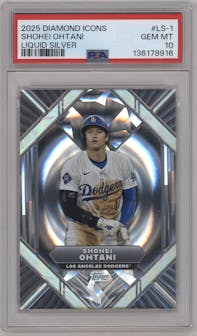 Shohei Ohtani from the 2025 Topps Diamond Icons set graded by PSA and given an overall grade of 10.