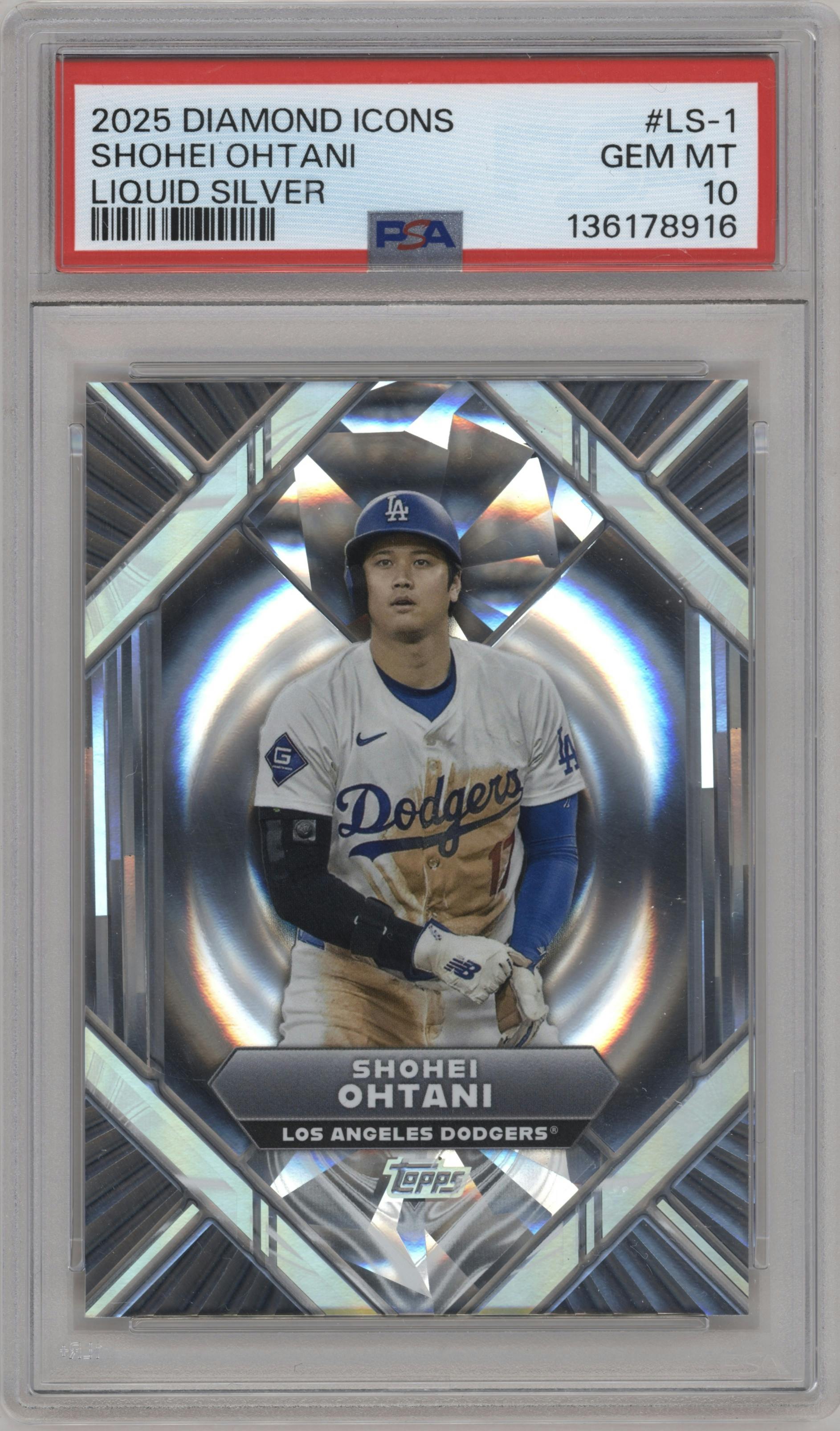 Shohei Ohtani from the 2025 Topps Diamond Icons set graded by PSA and given an overall grade of 10.
