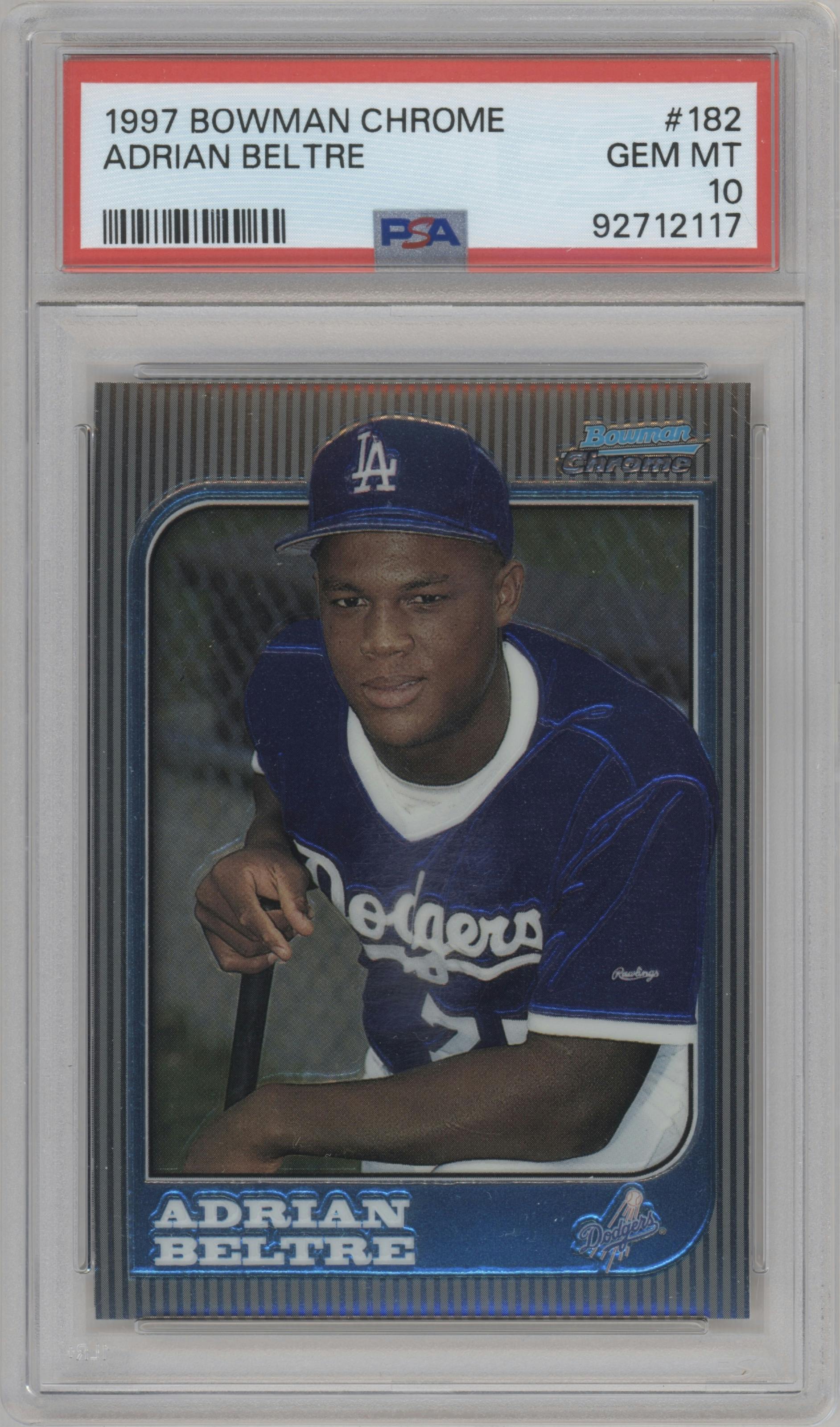 Adrian Beltre from the 1997 Bowman Chrome set graded by PSA and given an overall grade of 10.