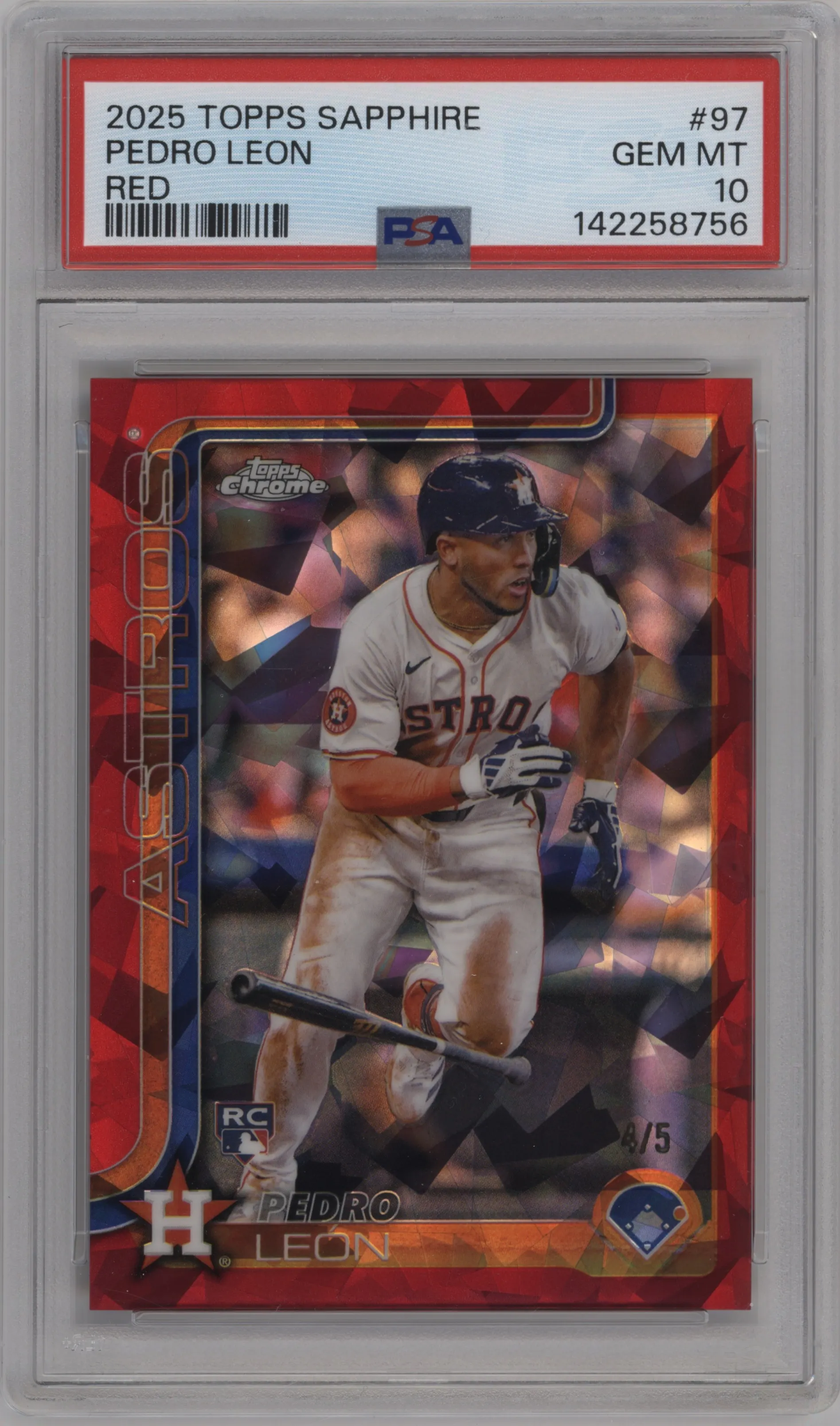 2025 Topps Chrome Sapphire Edition Pedro Leon Red #97 PSA 10