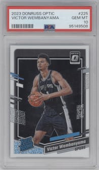 Victor Wembanyama from the 2023-24 Donruss Optic set graded by PSA and given an overall grade of 10.