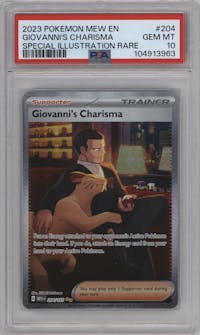 Giovanni's Charisma from the 2023 Pokemon SV set graded by PSA and given an overall grade of 10.