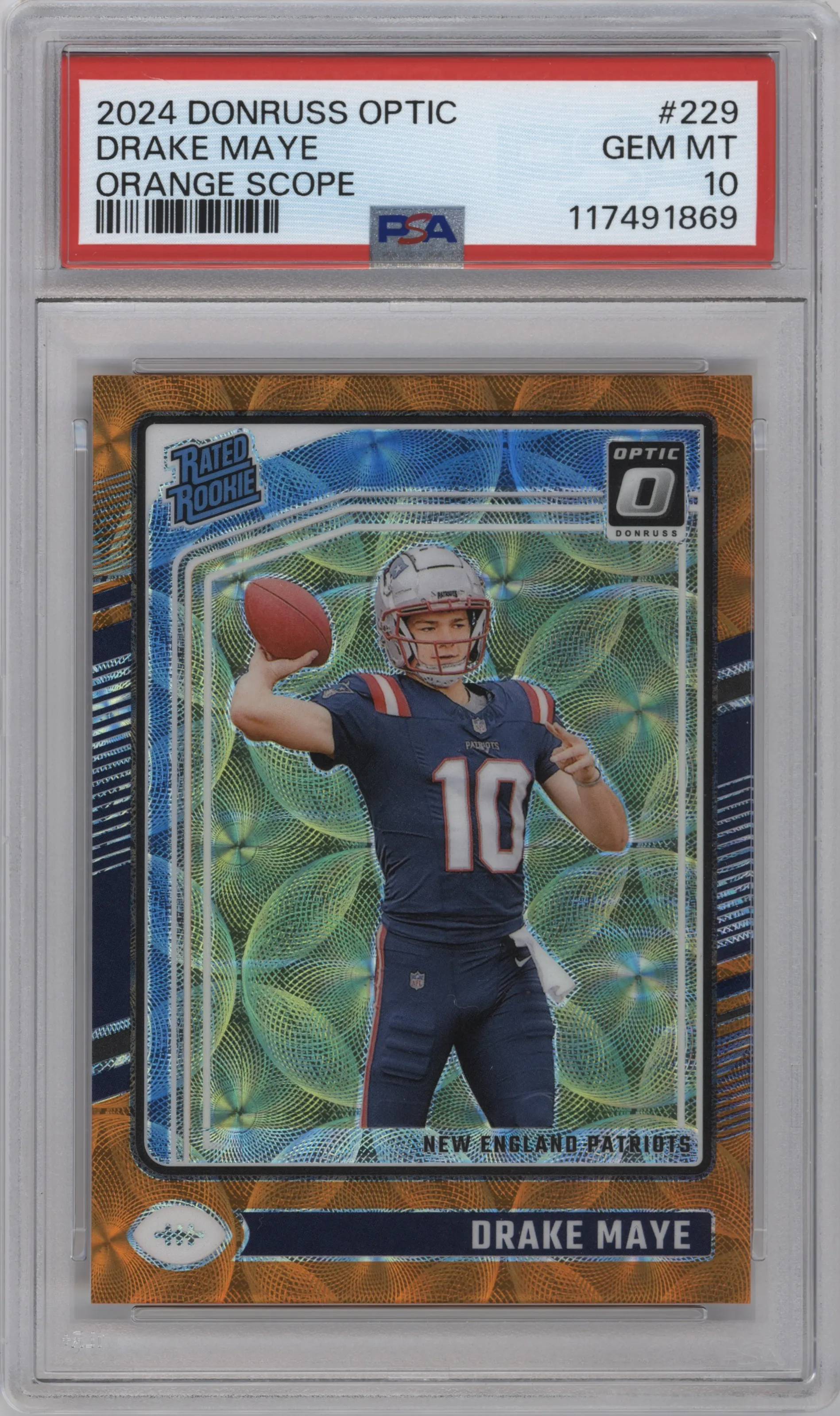 2024 Donruss Optic Rated Rookie Drake Maye Orange Scope PSA 10