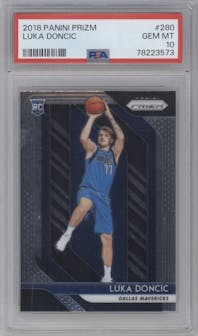 Luka Doncic from the 2018-19 Panini Prizm set graded by PSA and given an overall grade of 10.