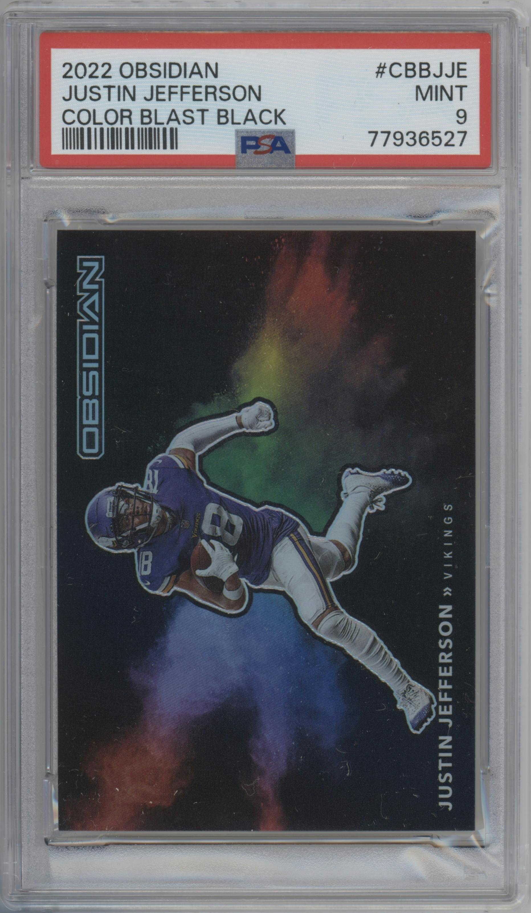 Justin Jefferson from the 2022 Panini Obsidian set graded by PSA and given an overall grade of 9.