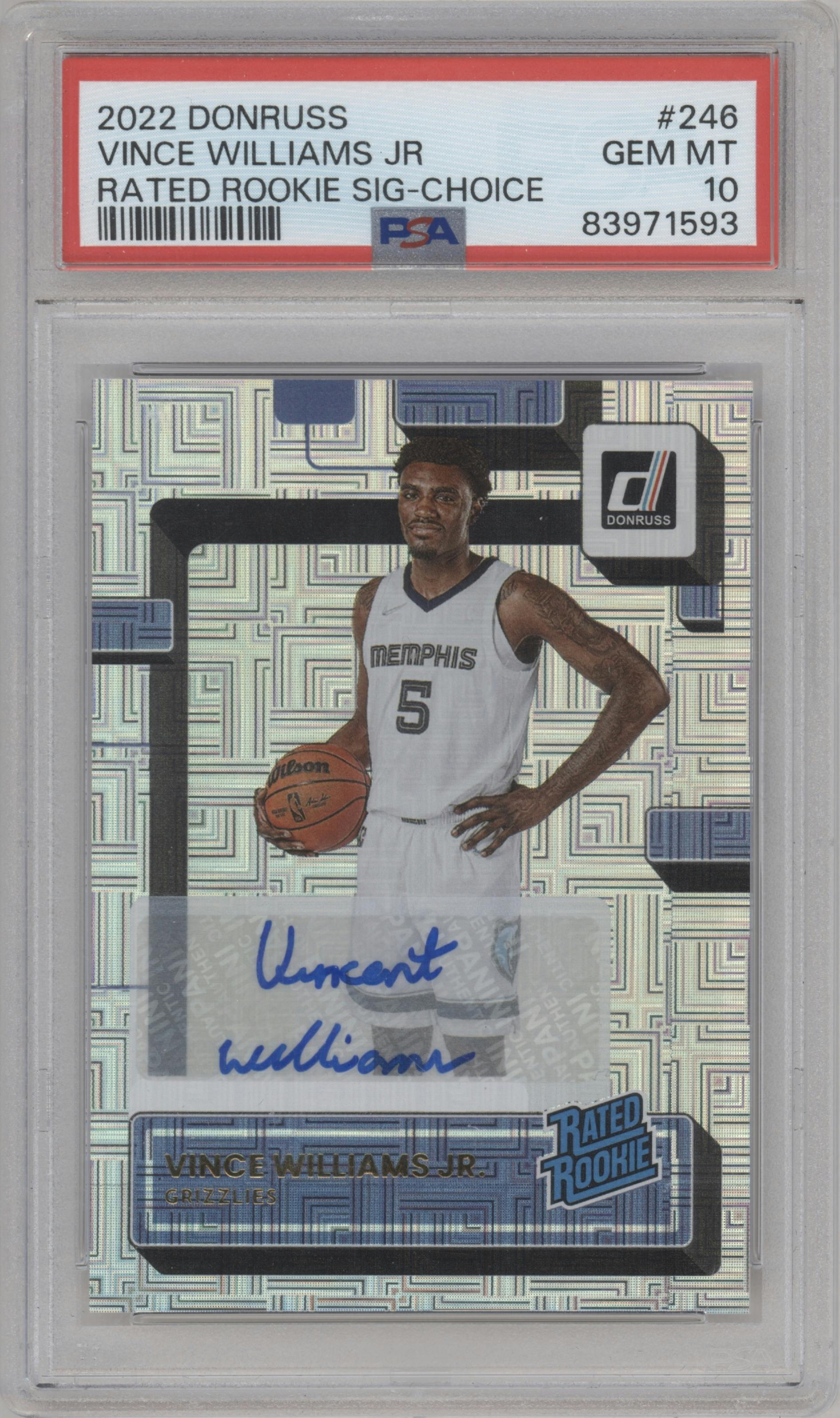 Vince Williams Jr. from the 2022-23 Panini Donruss set featuring a Choice parallel graded by PSA and given an overall grade of 10.