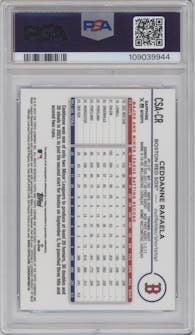Ceddanne Rafaela from the 2024 Topps Chrome Sapphire set graded by PSA and given an overall grade of 10.