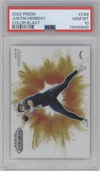 Justin Herbert from the 2022 Panini Prizm set graded by PSA and given an overall grade of 10.