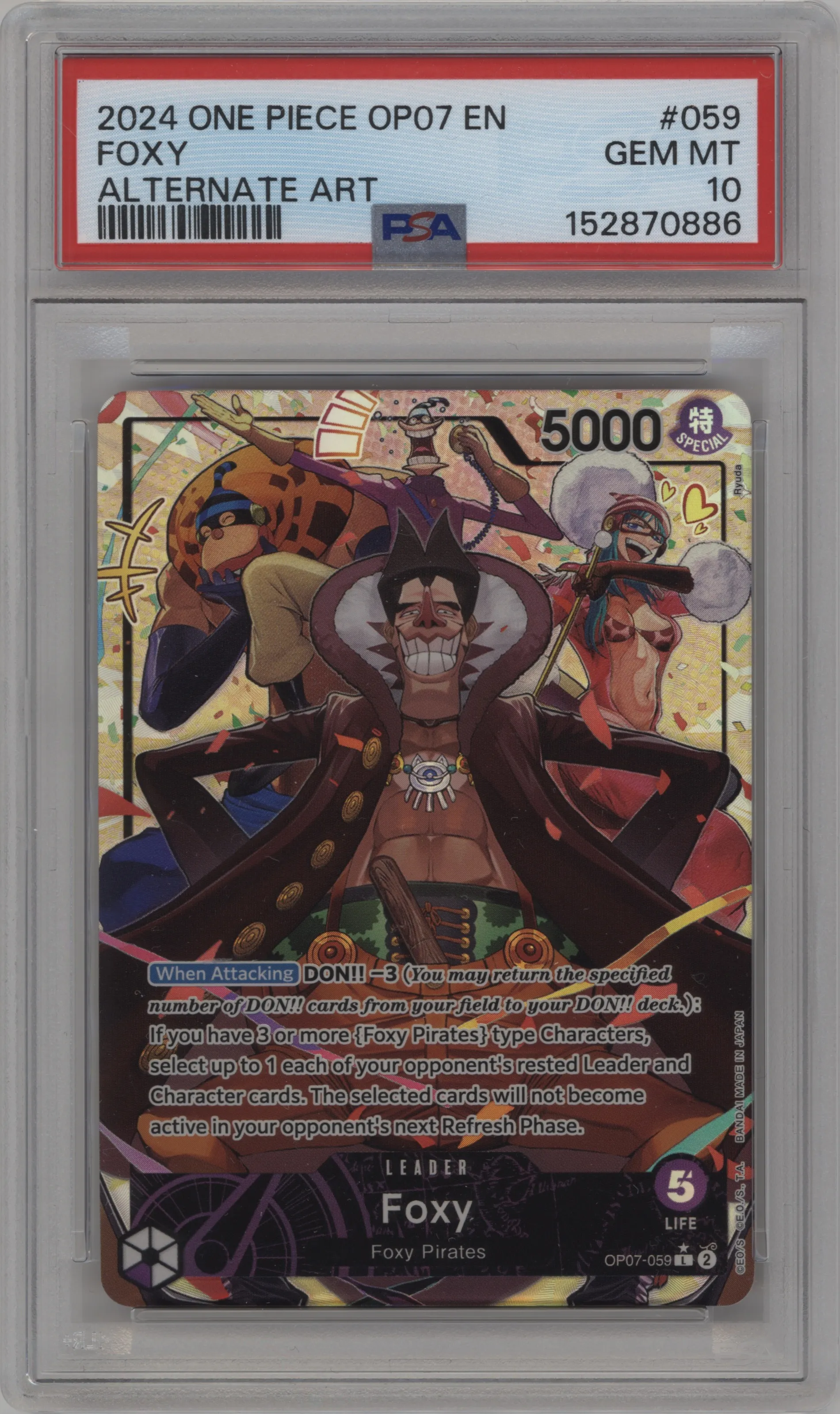 2024 One Piece 500 Years in the Future Foxy Alternate Art L #OP07-059 L PSA 10