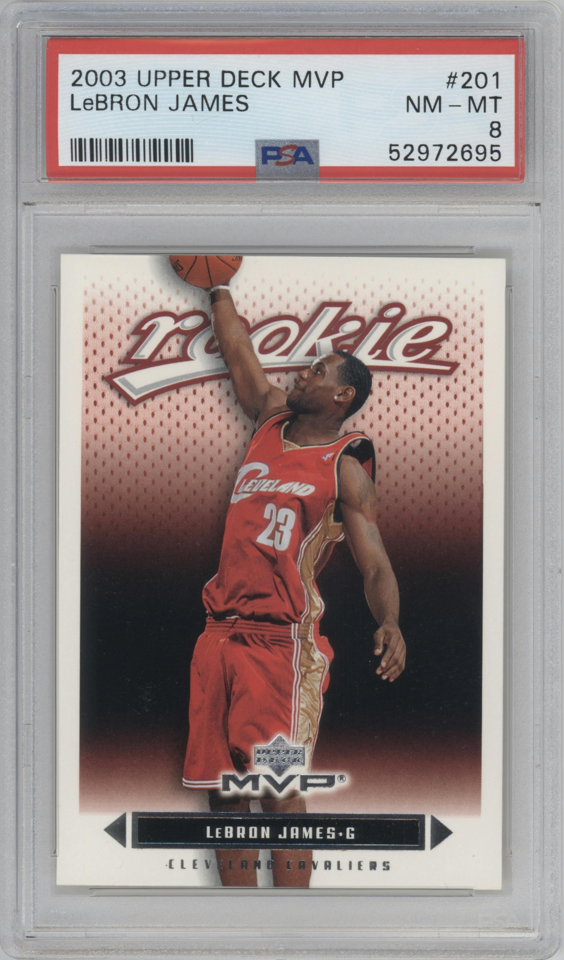 LeBron James from the 2003-04 Upper Deck MVP set graded by PSA and given an overall grade of 8.