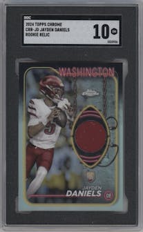 Jayden Daniels from the 2024 Topps Chrome set graded by SGC and given an overall grade of 10.
