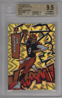 Joe Burrow from the 2025 Panini Absolute set featuring a Gold parallel graded by Beckett and given an overall grade of 9.5.