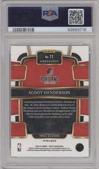 Scoot Henderson from the 2023-24 Panini Select  set featuring a Gold Glitter parallel graded by PSA and given an overall grade of 10.