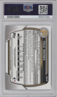 Paul Skenes from the 2023 Bowman Draft set graded by PSA and given an overall grade of 10.