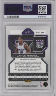 Davion Mitchell from the 2021-22 Panini Prizm  set featuring a Purple Wave parallel graded by PSA and given an overall grade of 10.