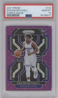 Davion Mitchell from the 2021-22 Panini Prizm  set featuring a Purple Wave parallel graded by PSA and given an overall grade of 10.