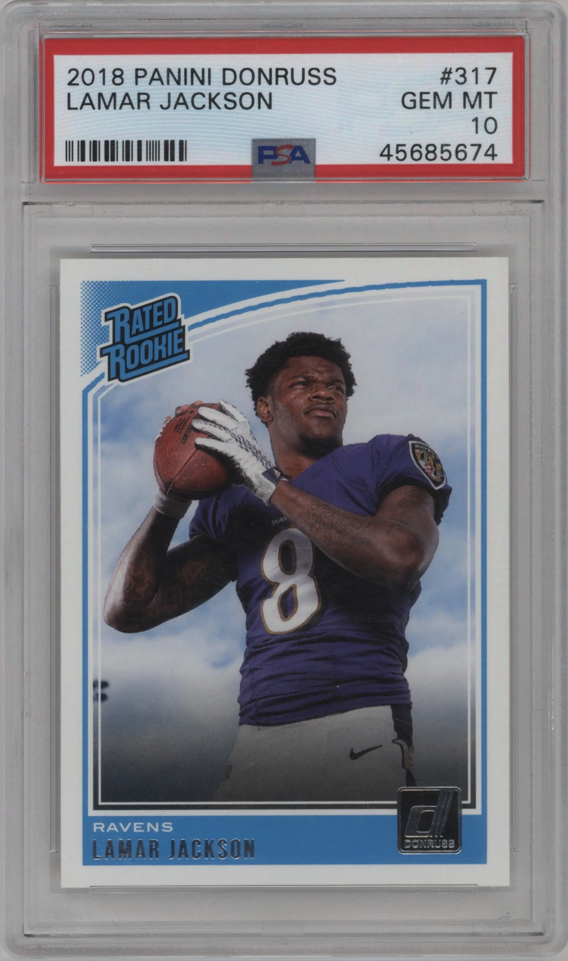 2018 Panini Donruss Rated Rookie Lamar Jackson #317 PSA 10