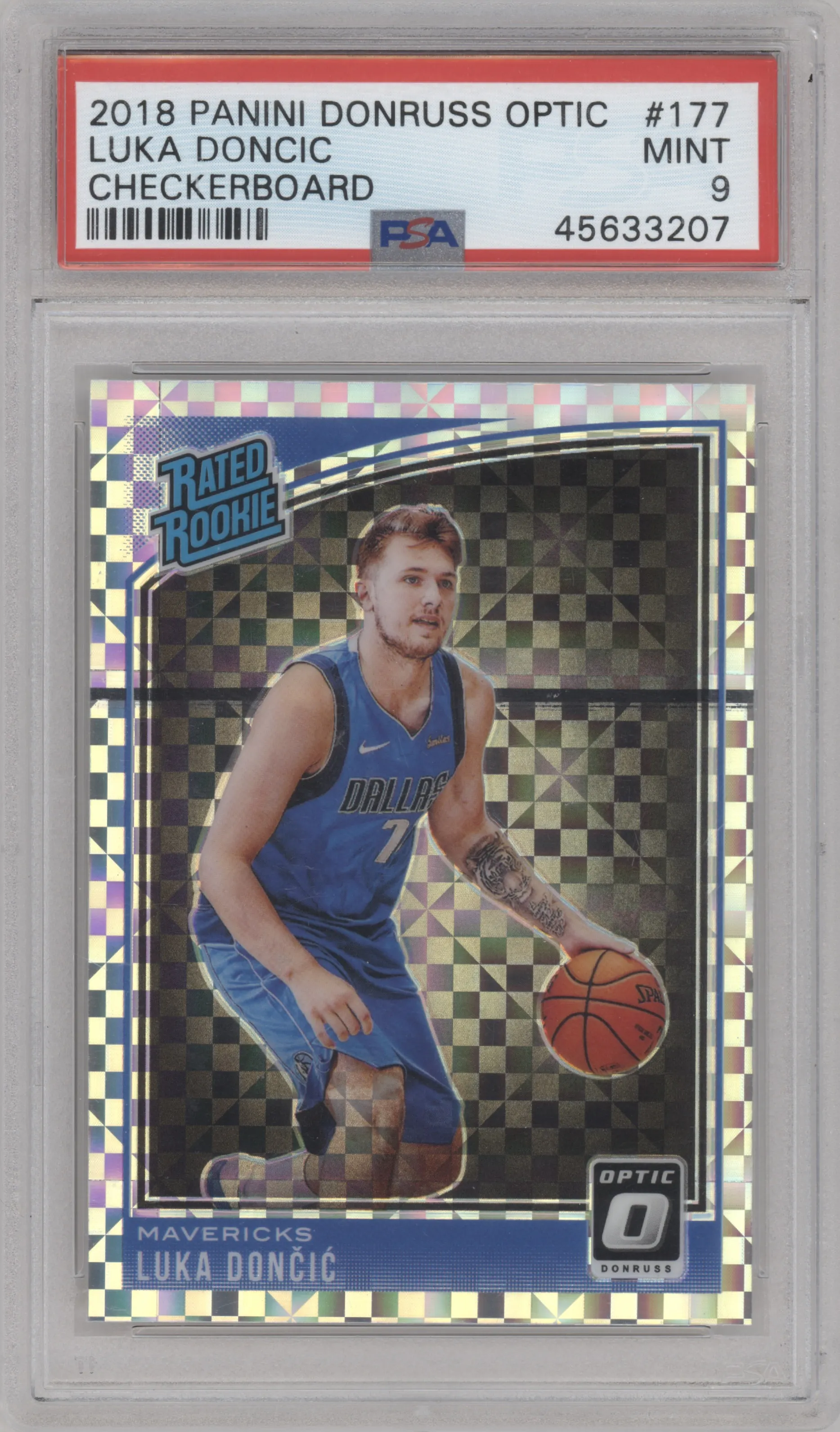 2018 Panini Donruss Optic Rated Rookie Luka Doncic Checkerboard #177 PSA 9