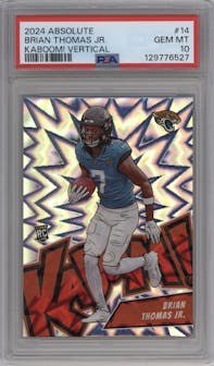 Brian Thomas Jr. from the 2024 Panini Absolute set graded by PSA and given an overall grade of 10.
