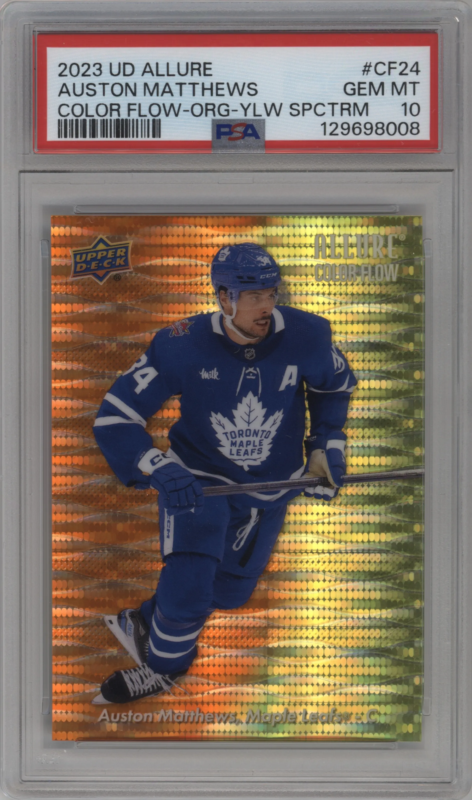 2023 Upper Deck Allure Color Flow Auston Matthews Orange-Yellow Spectrum #CF-24 PSA 10