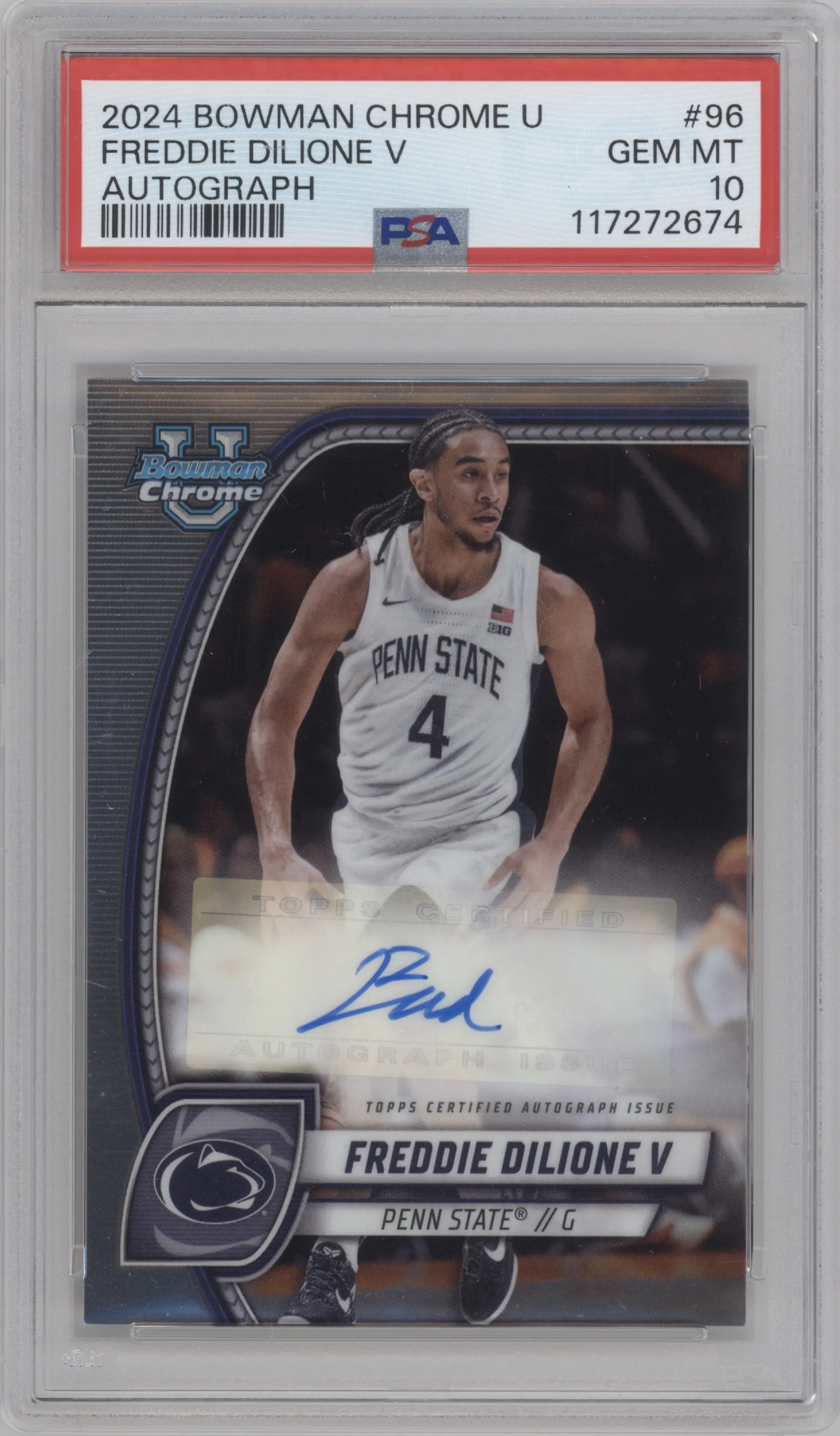 2024 Bowman University Chrome Pros.Auto Freddie Dilione #96 PSA 10