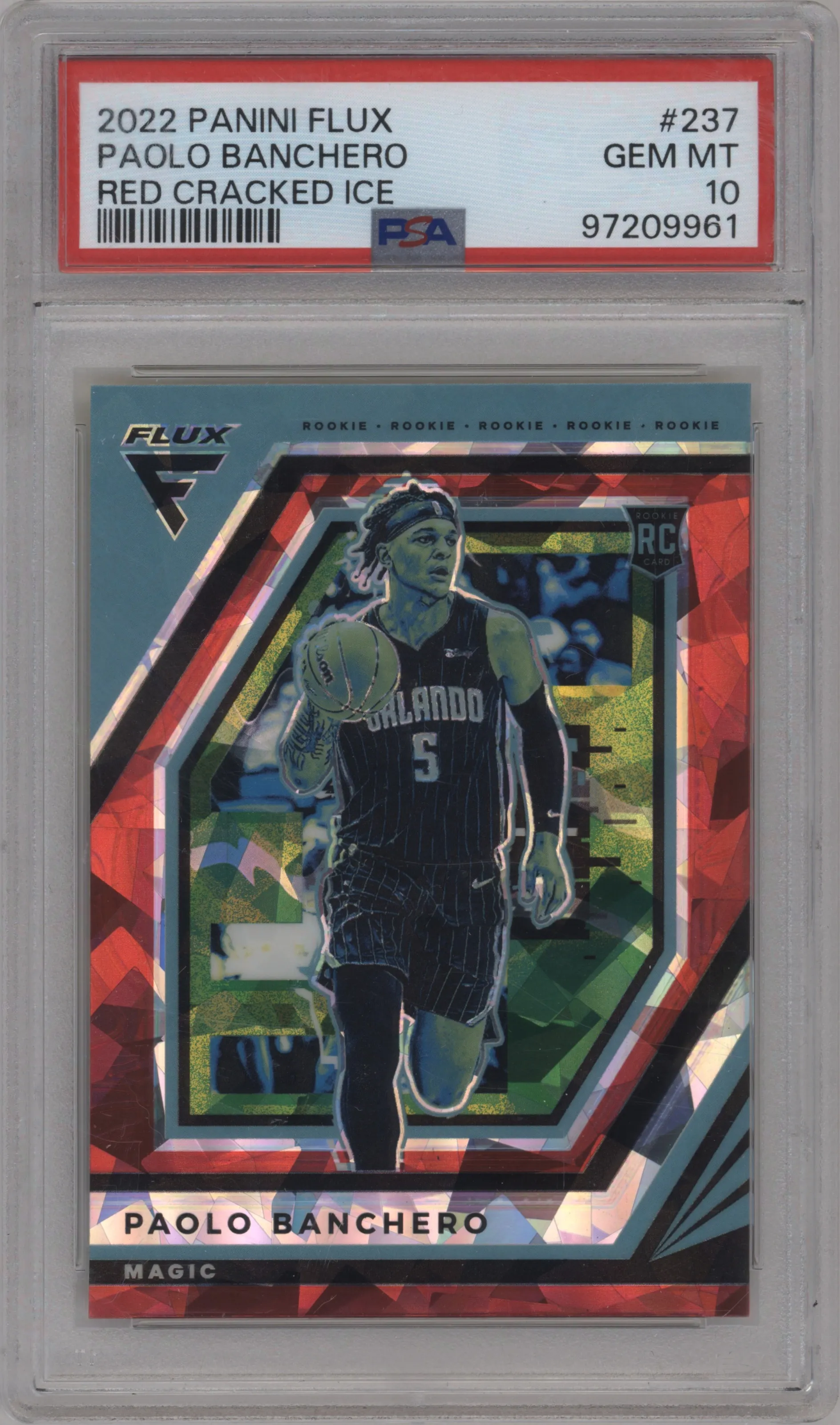 2022 Panini Flux Paolo Banchero Red Cracked Ice #237 PSA 10