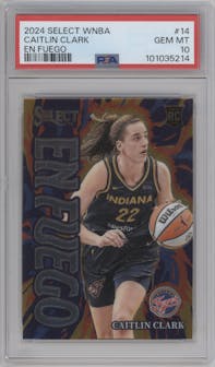 Caitlin Clark from the 2024 Panini Select WNBA set graded by PSA and given an overall grade of 10.
