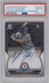 Wyatt Langford from the 2023 Bowman Draft set graded by PSA and given an overall grade of 10.