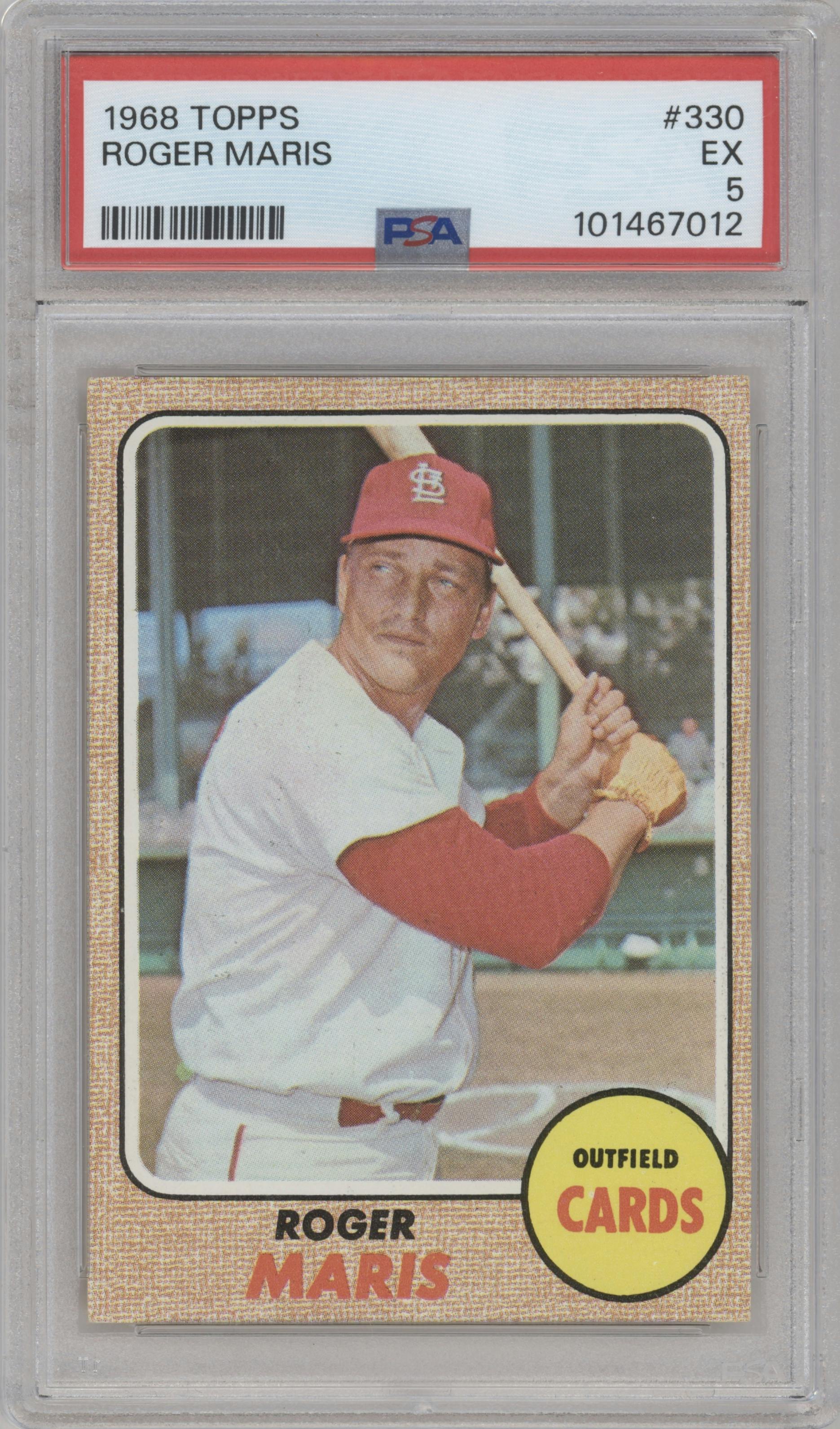Roger Maris from the 1968 Topps set graded by PSA and given an overall grade of 5.