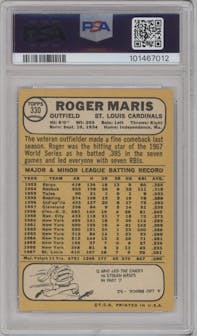 Roger Maris from the 1968 Topps set graded by PSA and given an overall grade of 5.