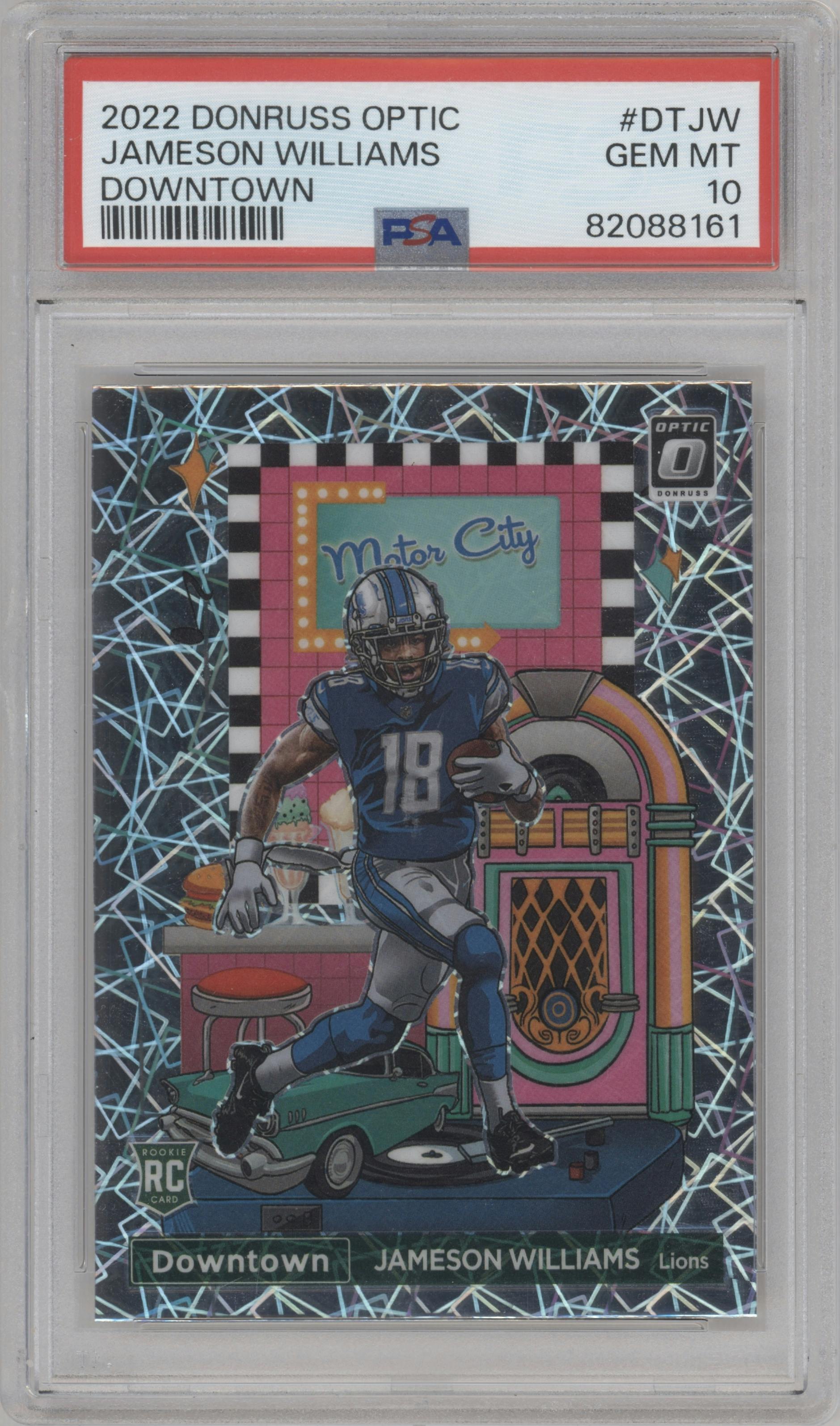 Jameson Williams from the 2022 Panini Donruss Optic set graded by PSA and given an overall grade of 10.