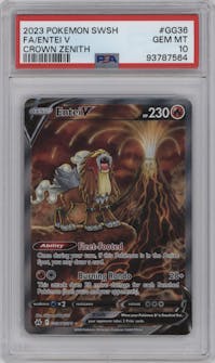 Entei V from the 2023 Pokemon SWSH set graded by PSA and given an overall grade of 10.