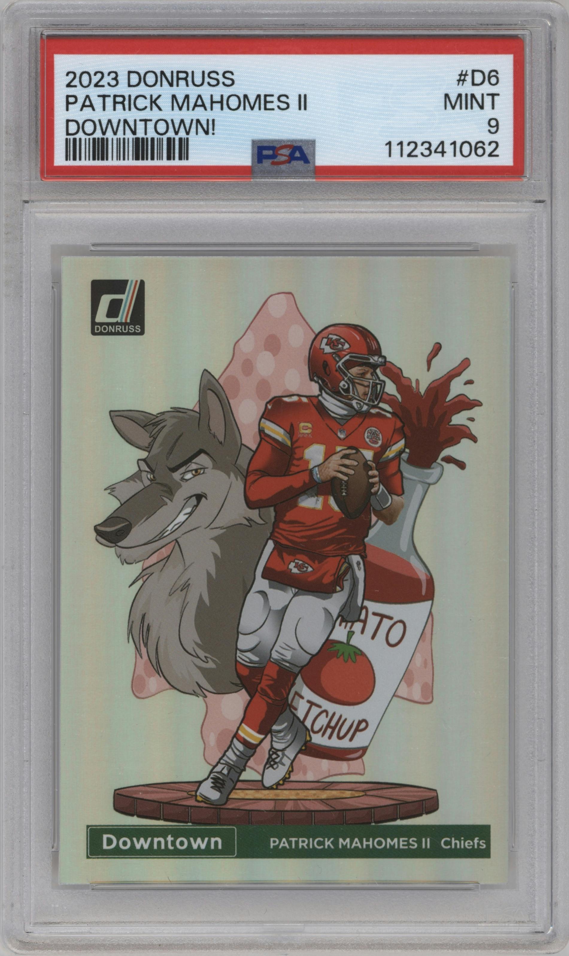 Patrick Mahomes II  from the 2023 Panini Donruss set graded by PSA and given an overall grade of 9.