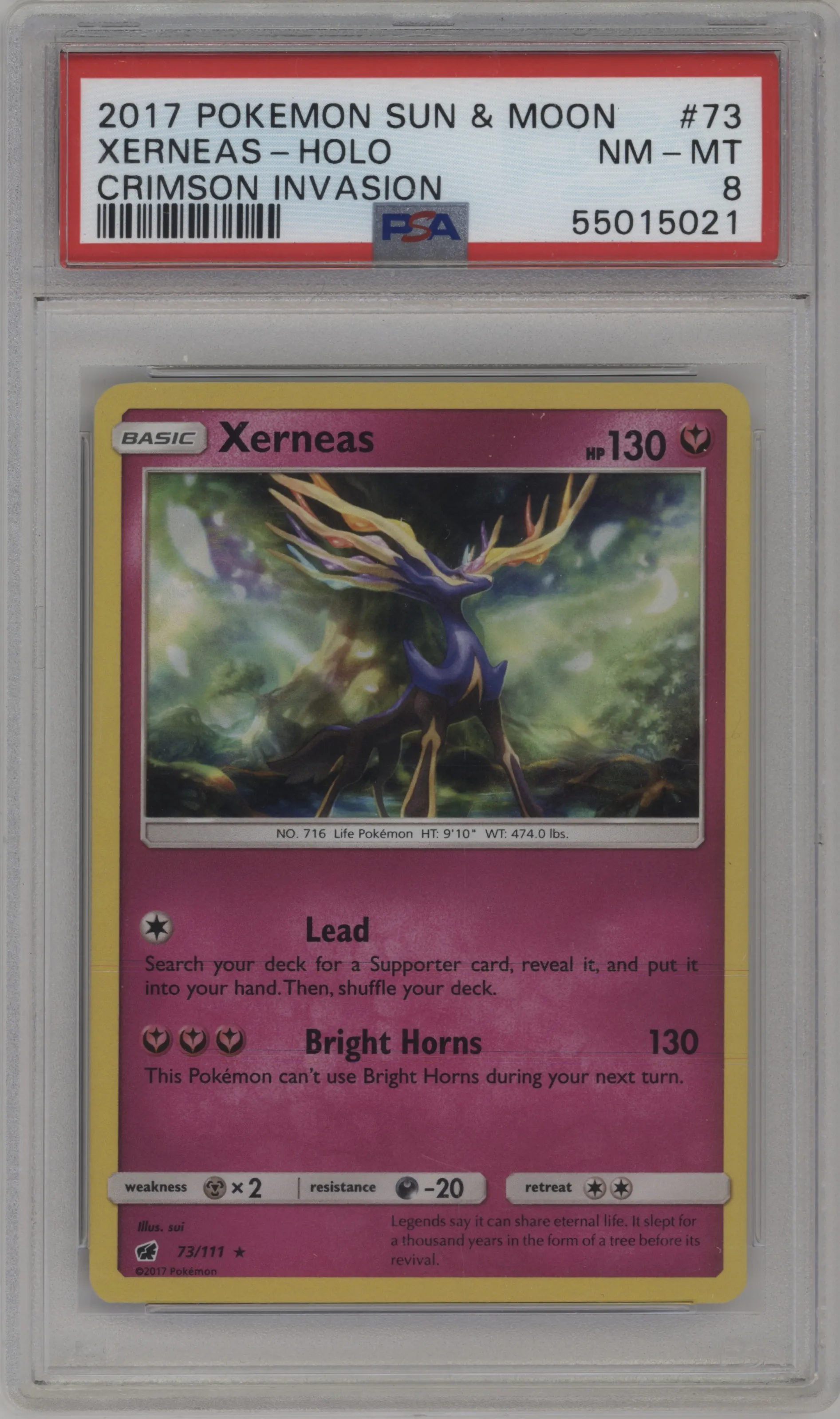 2017 Pokemon S&M Crimson Invasion Xerneas #73 PSA 8