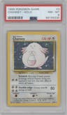 Chansey from the 1999 Pokemon set graded by PSA and given an overall grade of 8.