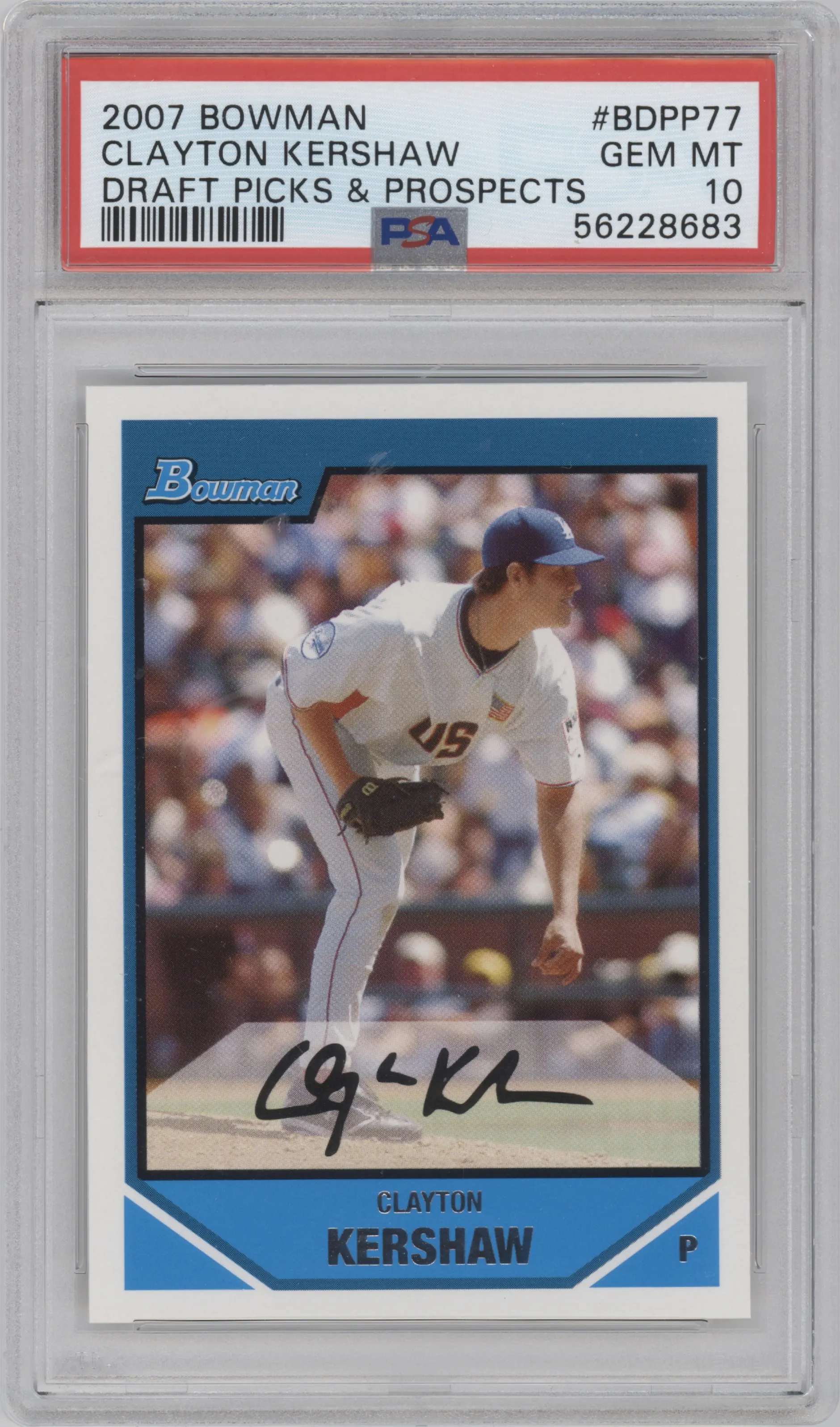 2007 Bowman Draft Picks & Prospects Clayton Kershaw #BDPP77 PSA 10