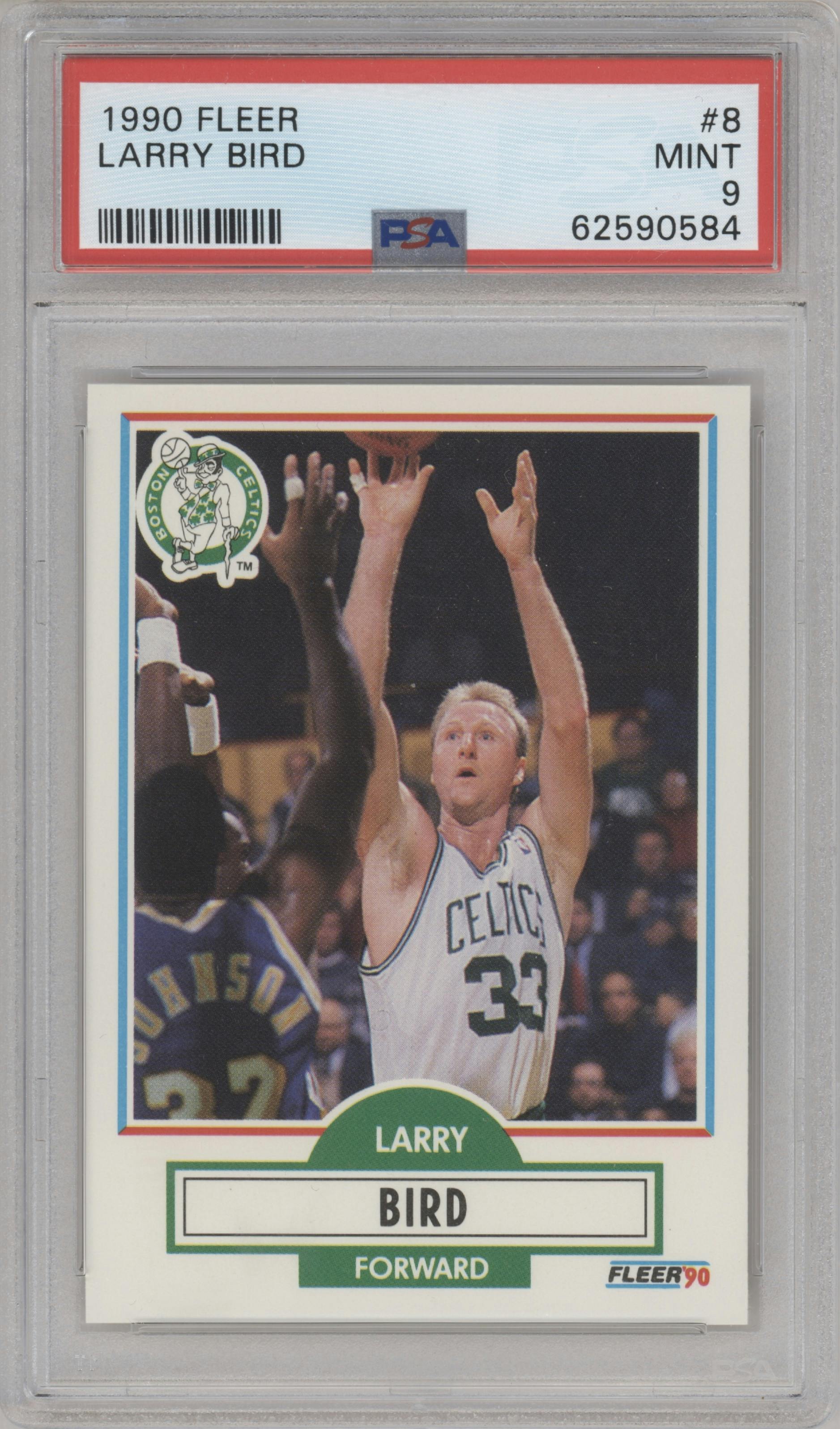 Larry Bird from the 1990-91 Fleer set graded by PSA and given an overall grade of 9.
