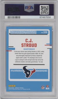 C.J. Stroud from the 2023 Panini Donruss set graded by PSA and given an overall grade of 10.